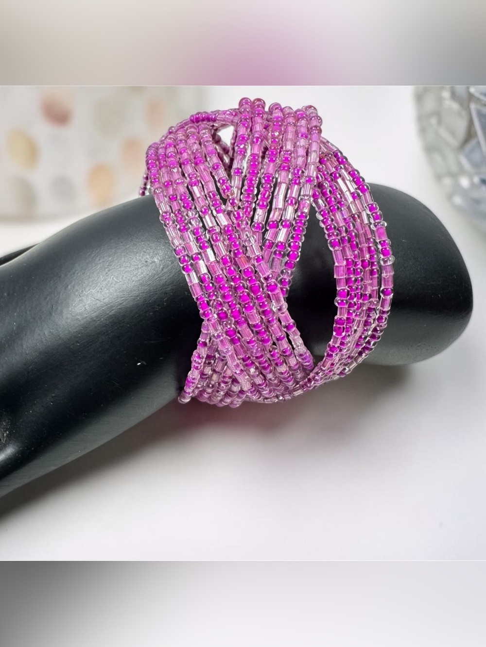 Pink Purple Multi-Strand Seed Bead Wrap Bracelet
